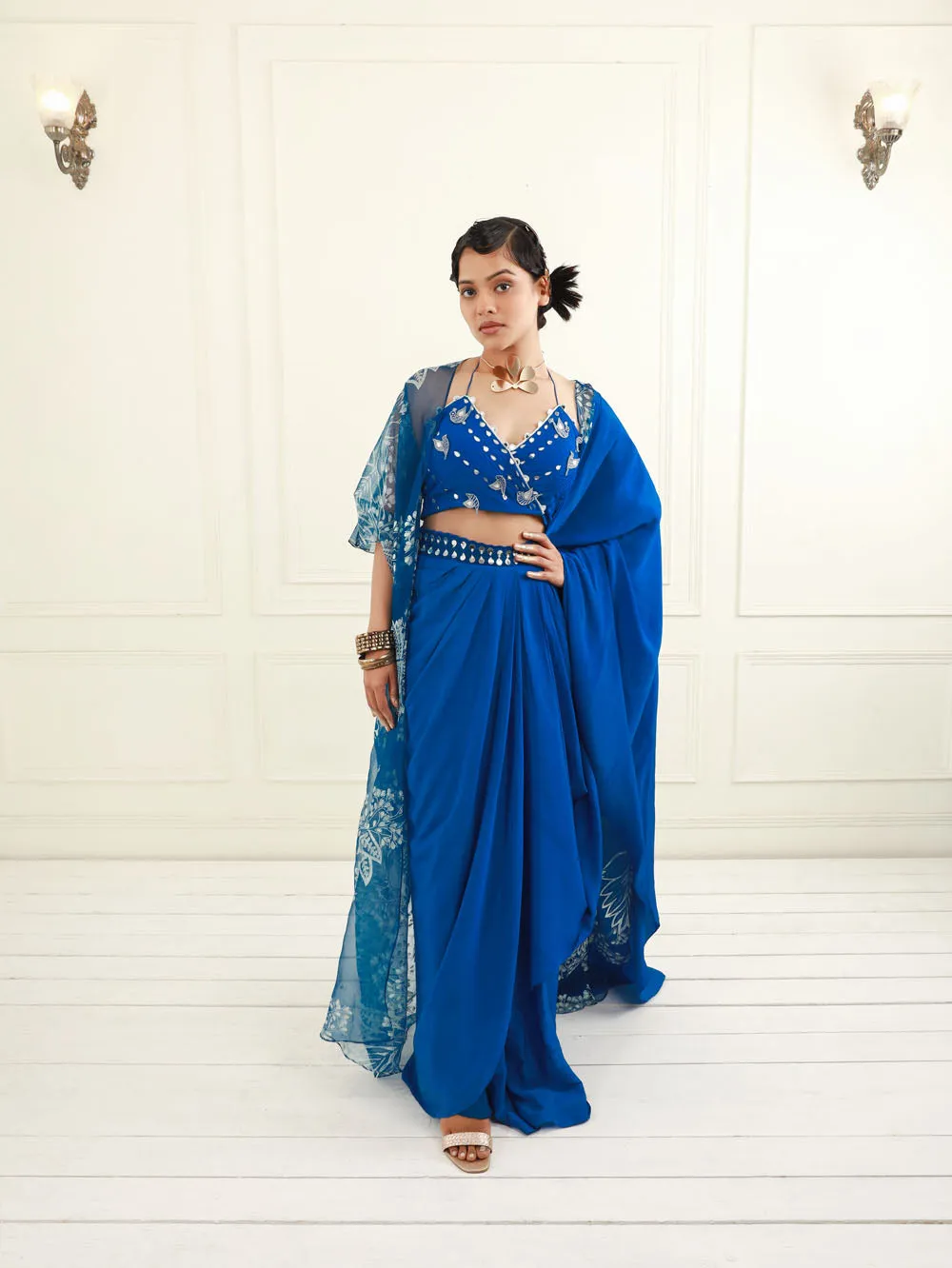 Pre-Draped Saree with Cape