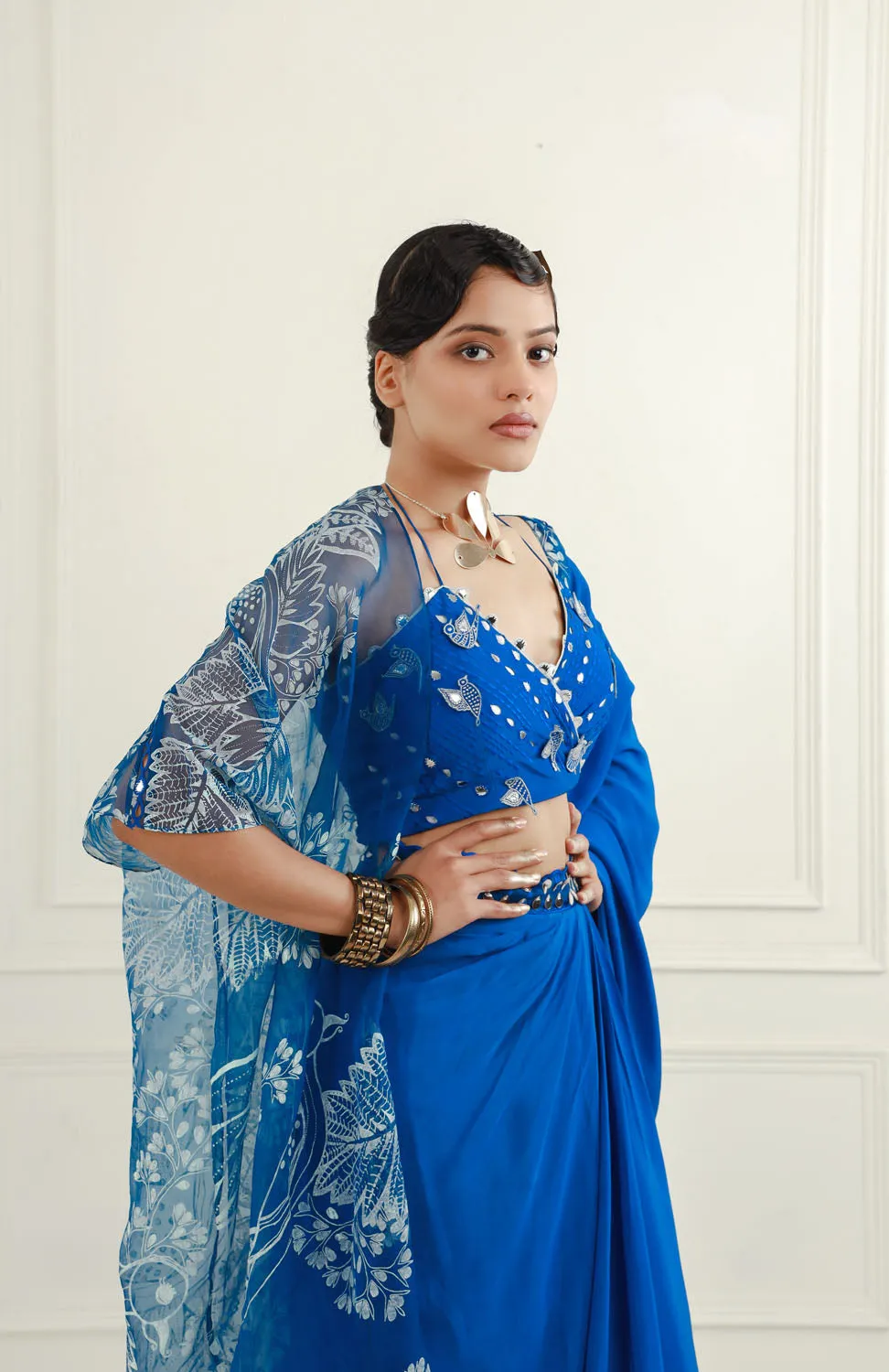 Pre-Draped Saree with Cape