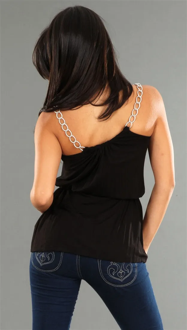 R Jean Chain Link Belted Tank in Black