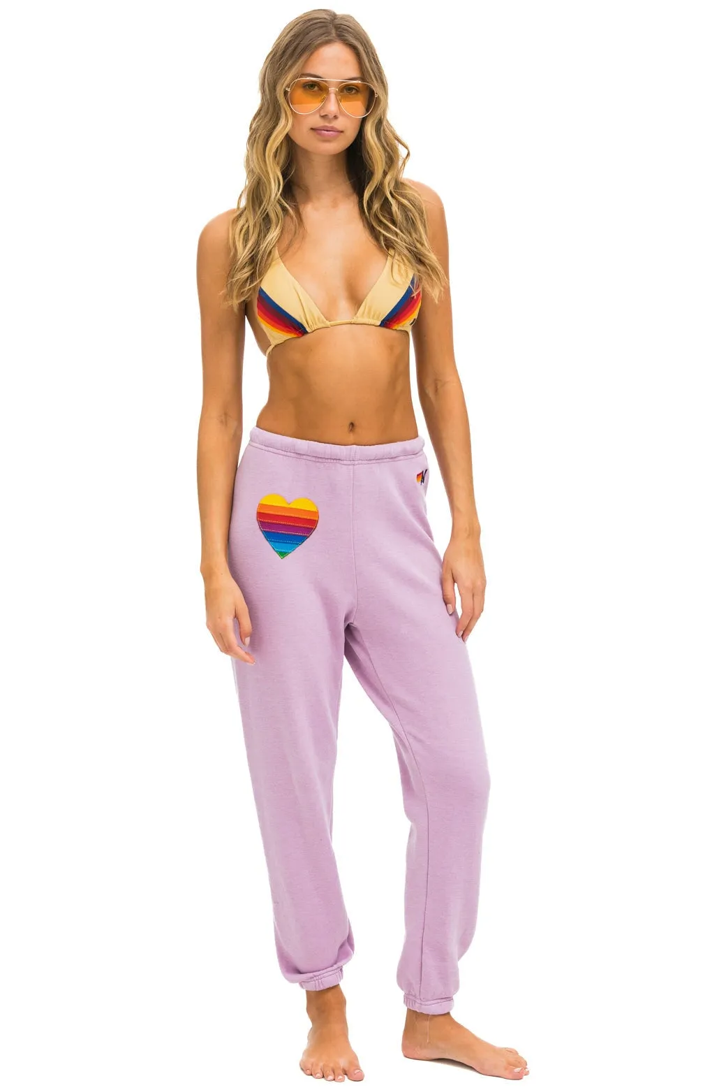 RAINBOW HEART STITCH SWEATPANTS - MAUVE