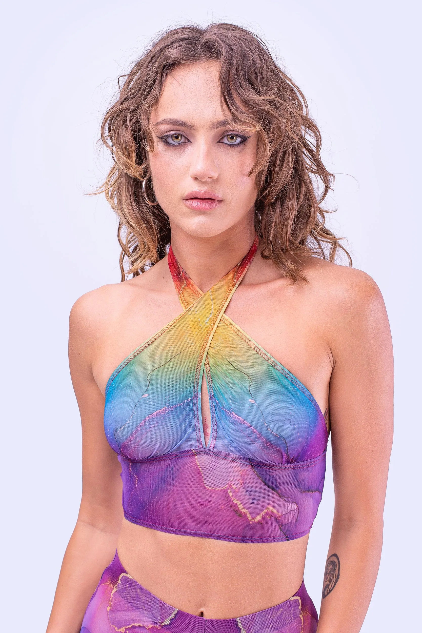 Rainbow Marble Bell Bottom And Sleeve Crossed Set