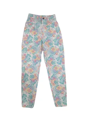 [S] Vintage Chic Pastel Floral High-Waisted Pants