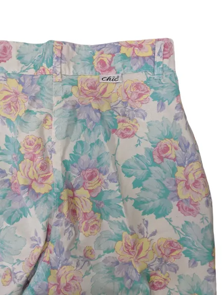 [S] Vintage Chic Pastel Floral High-Waisted Pants