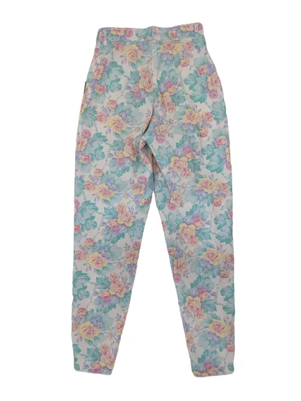 [S] Vintage Chic Pastel Floral High-Waisted Pants