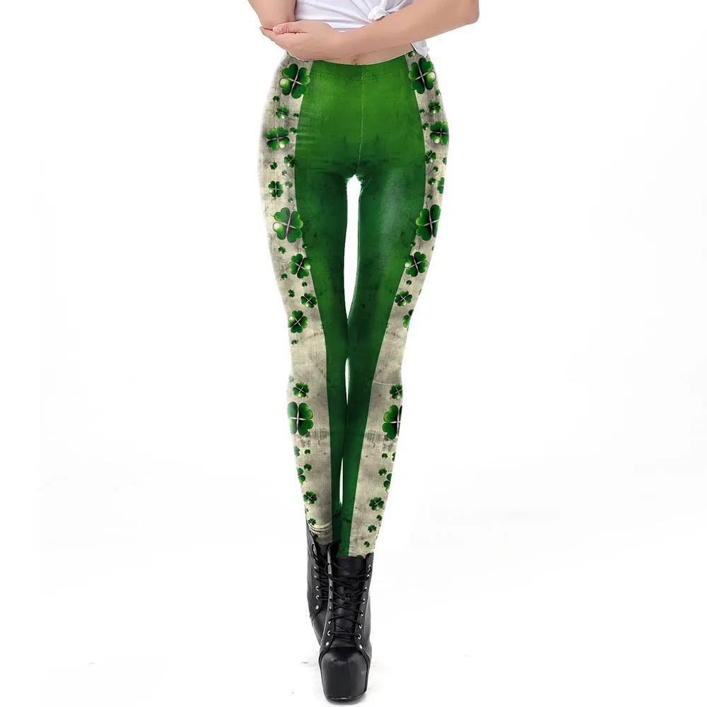 Saint Patrick's Day Matching Digital Printed Tight Waistband Sports Leggings