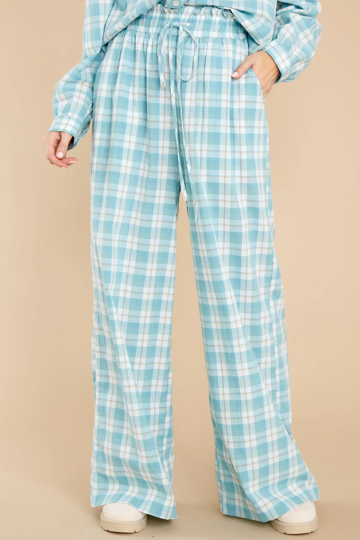 Snooze And Snuggle Teal Plaid Cotton Pajama Pants