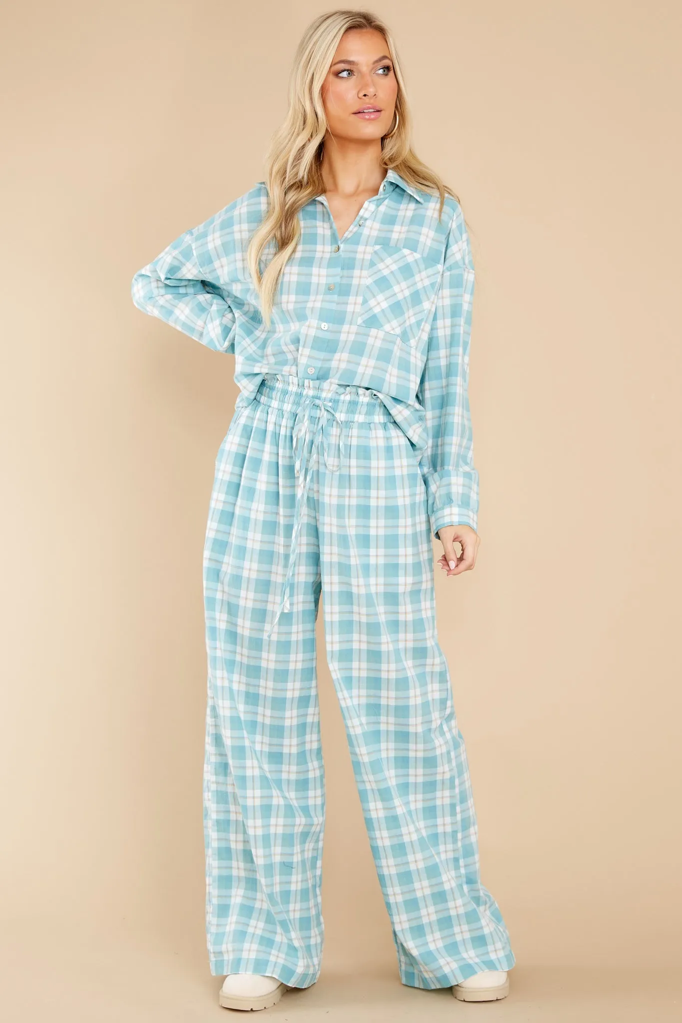 Snooze And Snuggle Teal Plaid Cotton Pajama Pants