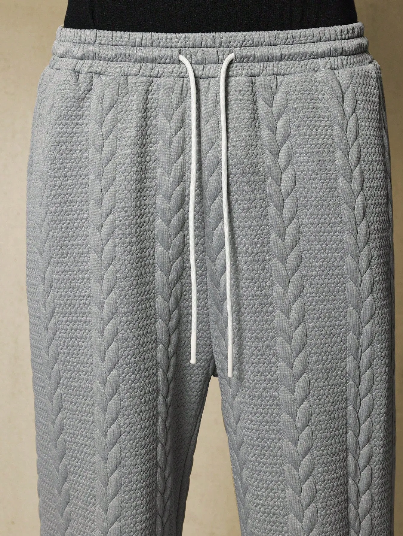 Straight Fit Cable Sweatpants With Slit, Label & Drawstrings