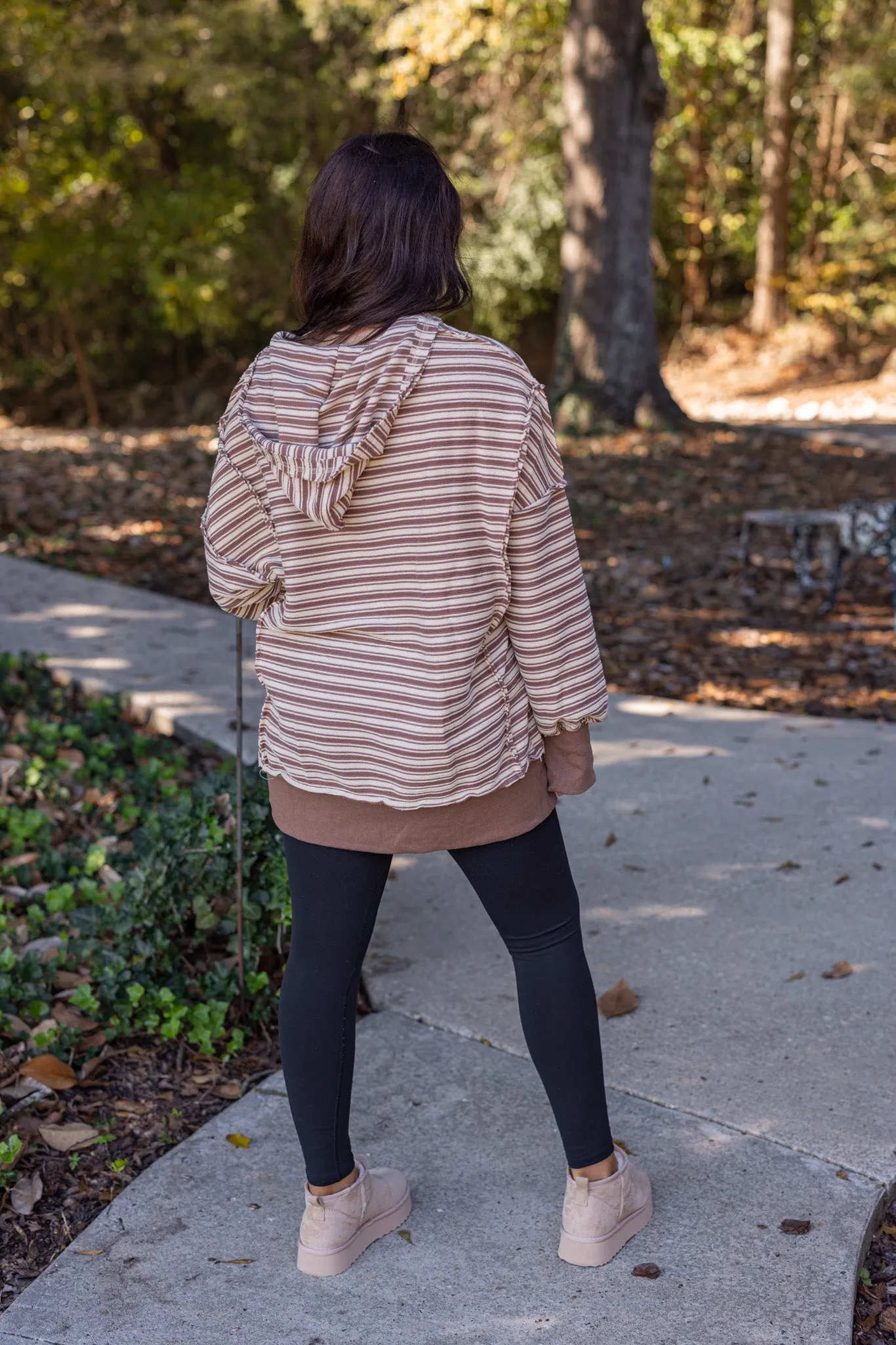 Striped Indulgence Brown Textured Hoodie