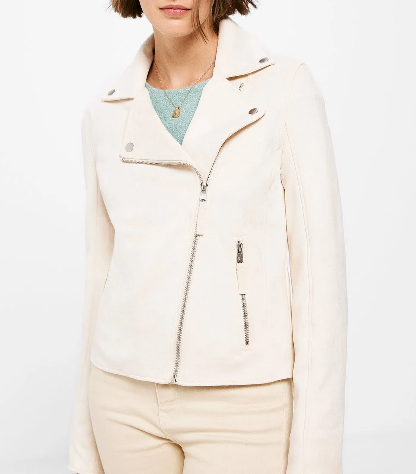 Suede Biker Jacket White