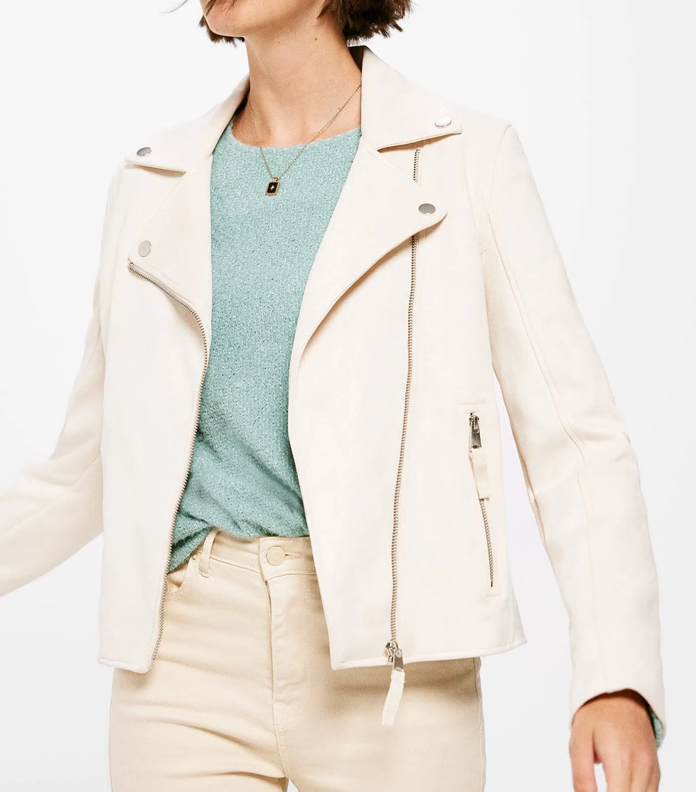 Suede Biker Jacket White