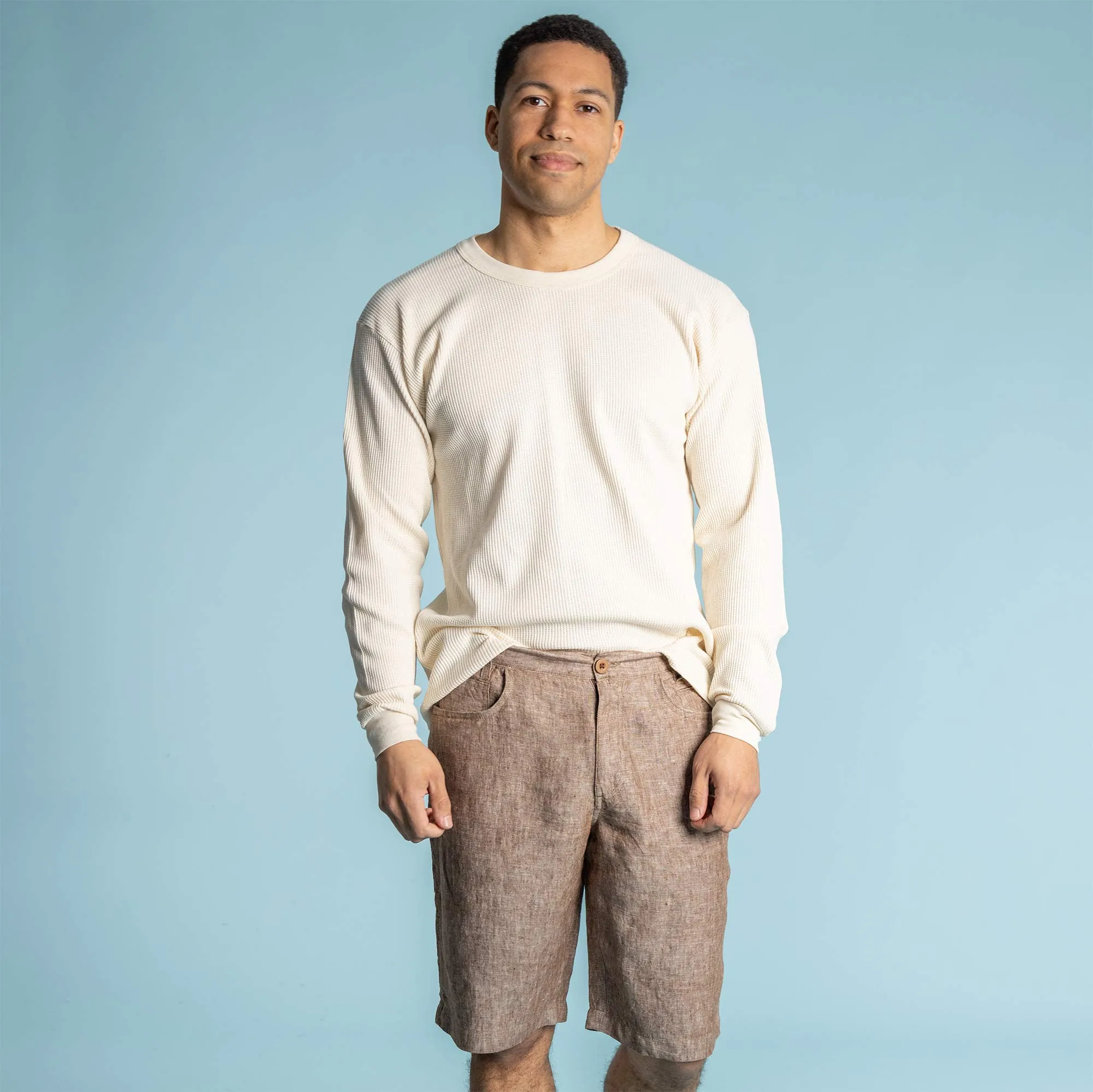 TACOMA 100% Organic Cotton Waffle Knit Long-Sleeve Pullover (Grown & Made USA)