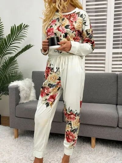 TEEK - White Printed Top and Drawstring Pants Lounge Set