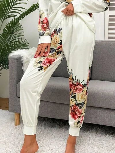 TEEK - White Printed Top and Drawstring Pants Lounge Set