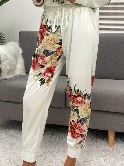 TEEK - White Printed Top and Drawstring Pants Lounge Set