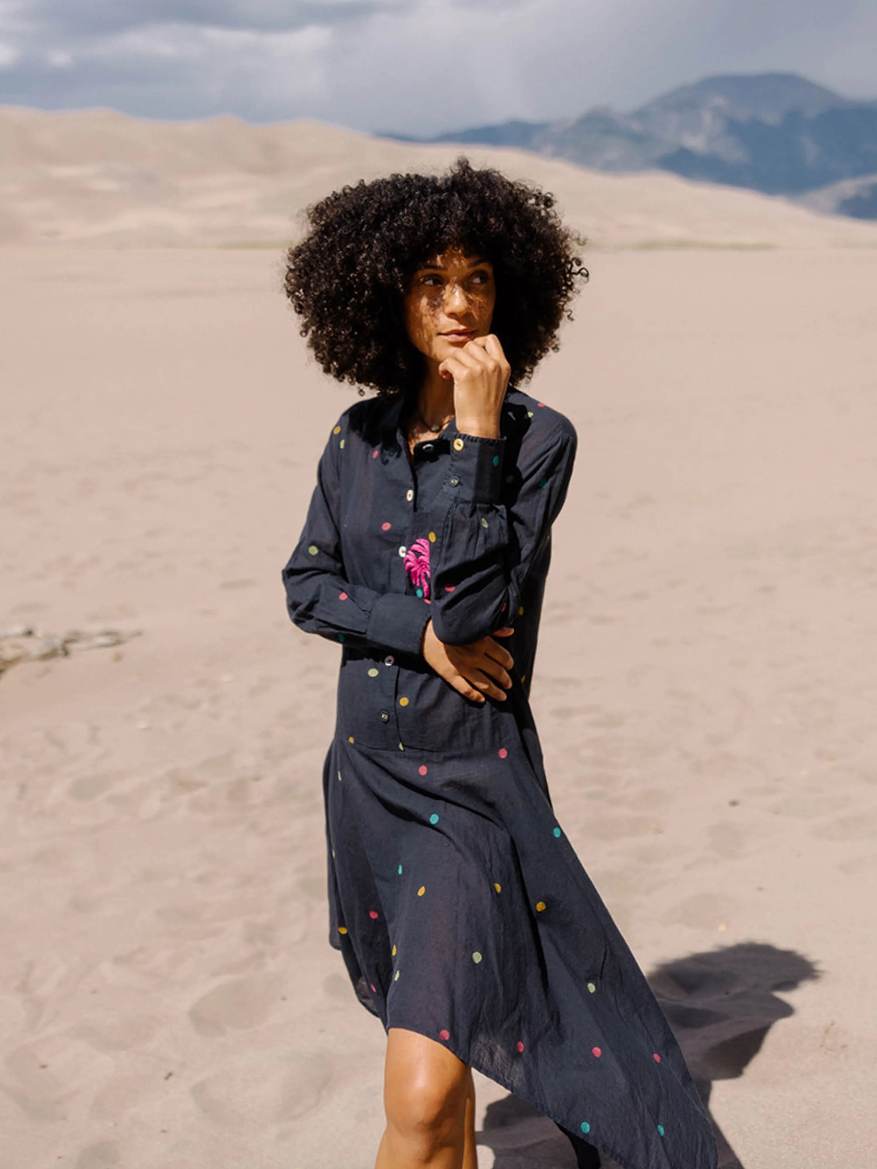 The Kabir Shirt Dress Wholesale ~ Black Jamdhani