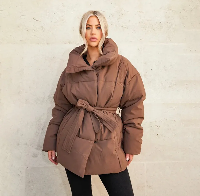 Tie Up Waist Puffer Jacket