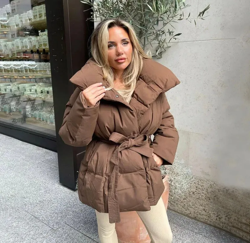 Tie Up Waist Puffer Jacket