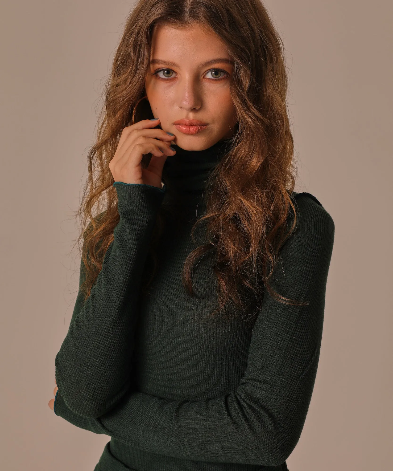 TURTLE NECK WOOL RIB KNIT TOPS