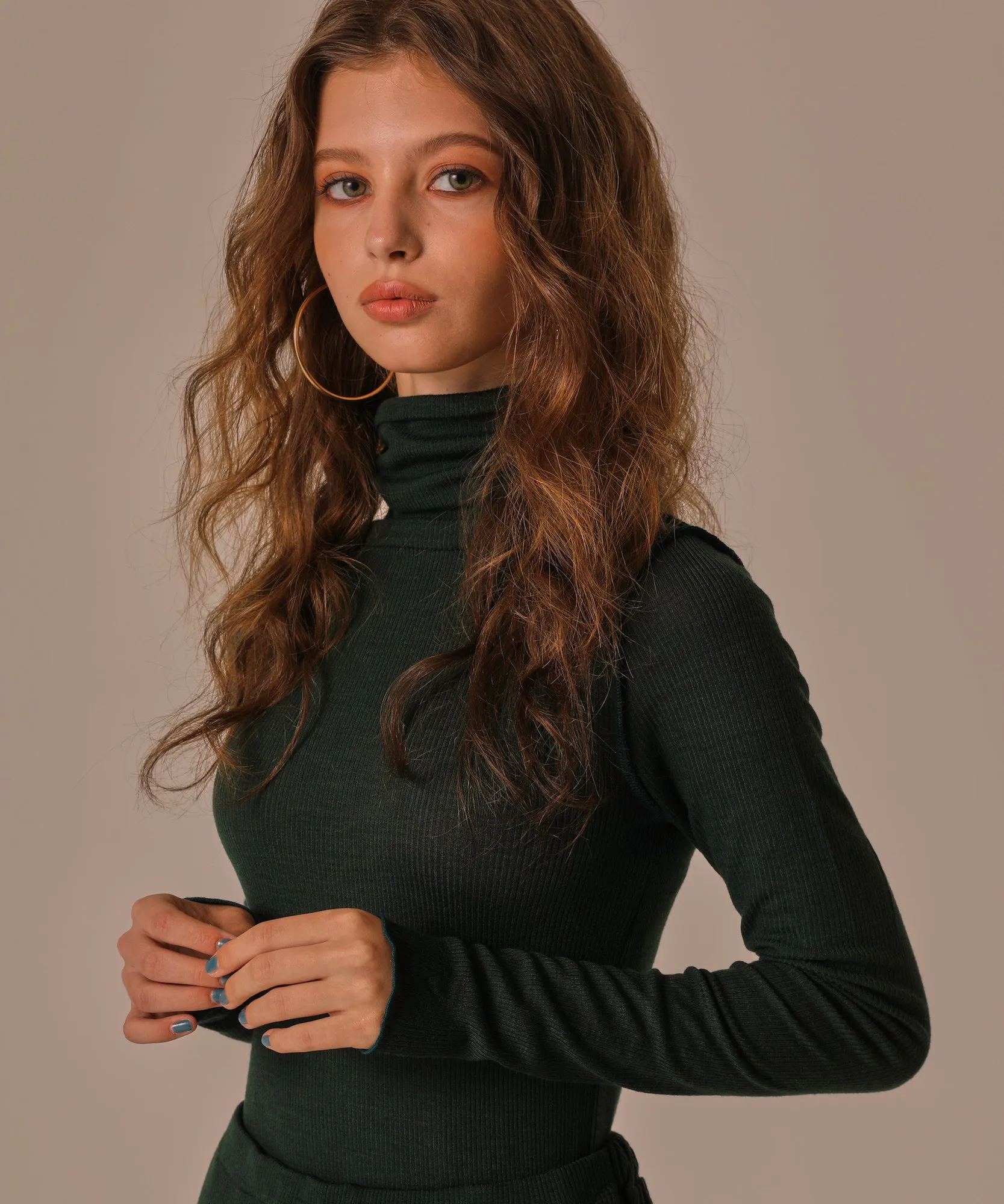 TURTLE NECK WOOL RIB KNIT TOPS