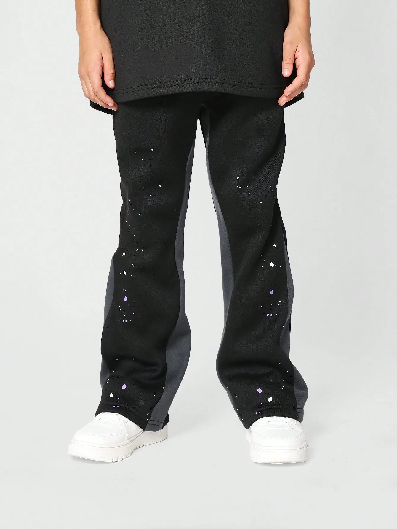 Tween Girl Flare Fit Contrast Colour Side Panel Sweatpants With Splatter Paint