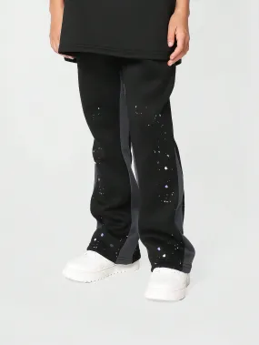 Tween Girl Flare Fit Contrast Colour Side Panel Sweatpants With Splatter Paint