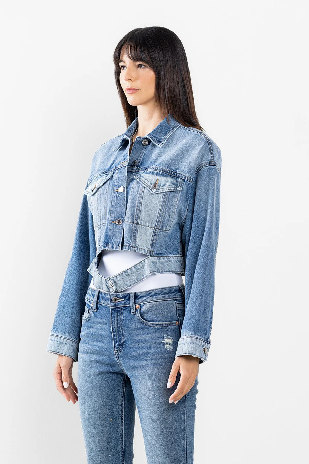 TWO TONE CROP DENIM JACKET / SP-J4268