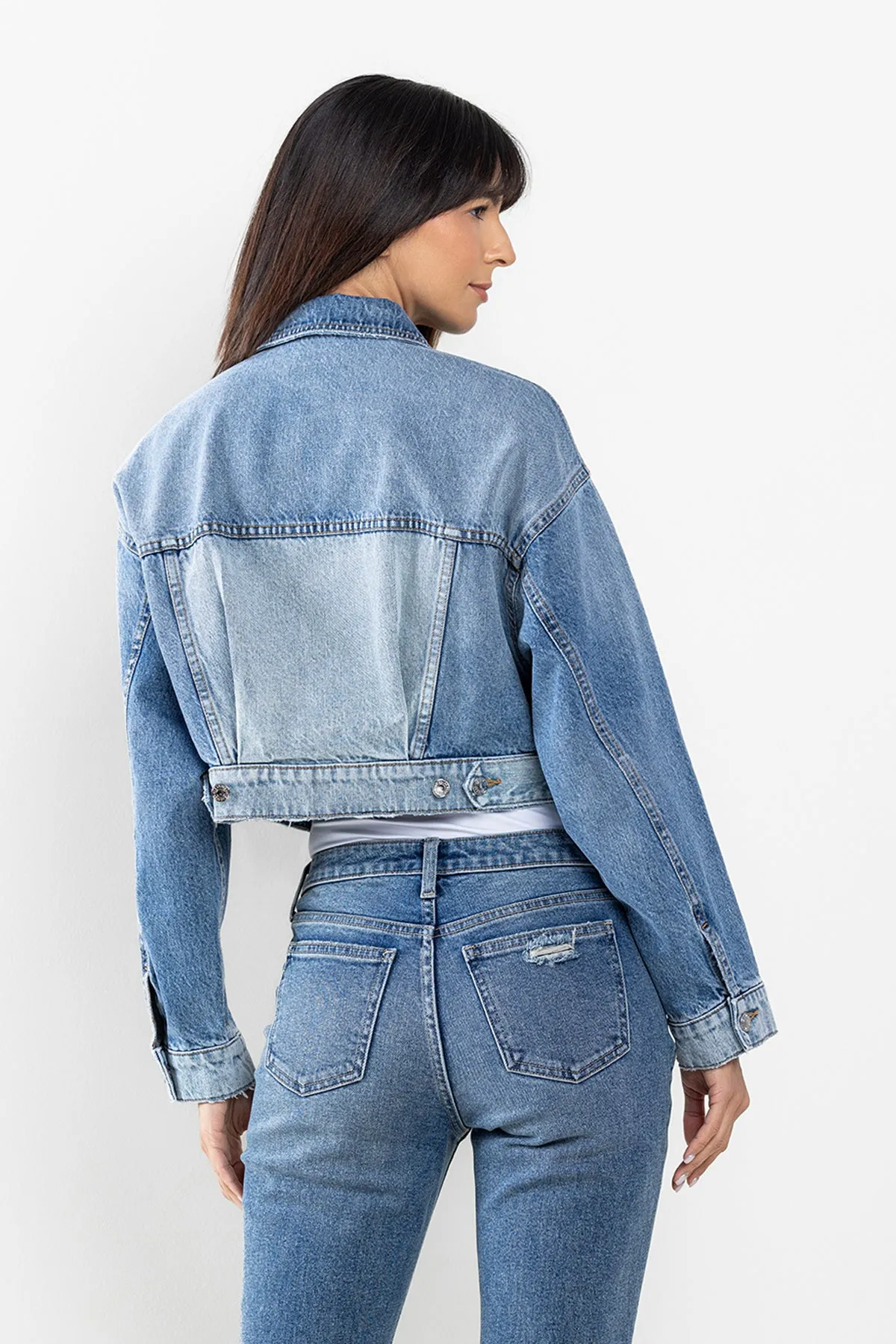 TWO TONE CROP DENIM JACKET / SP-J4268