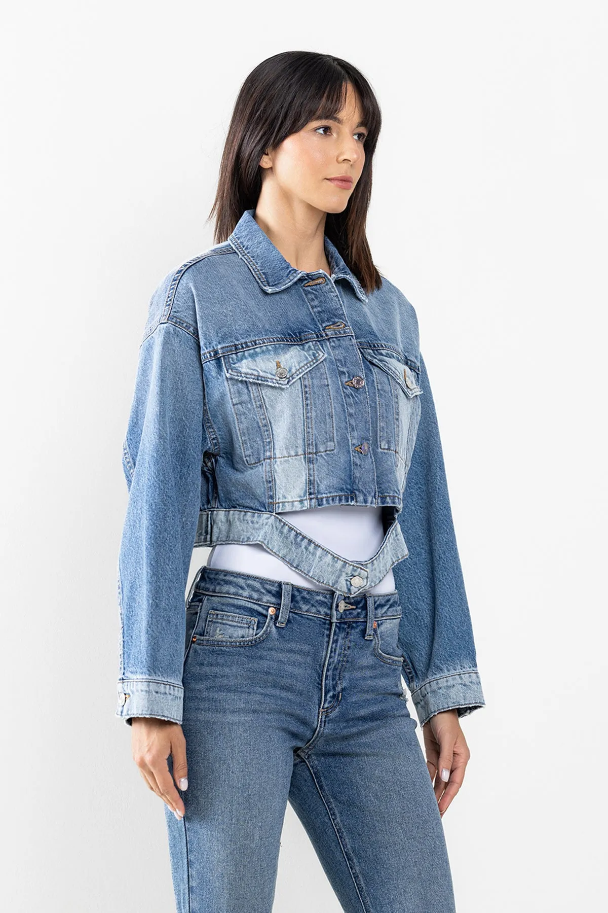 TWO TONE CROP DENIM JACKET / SP-J4268