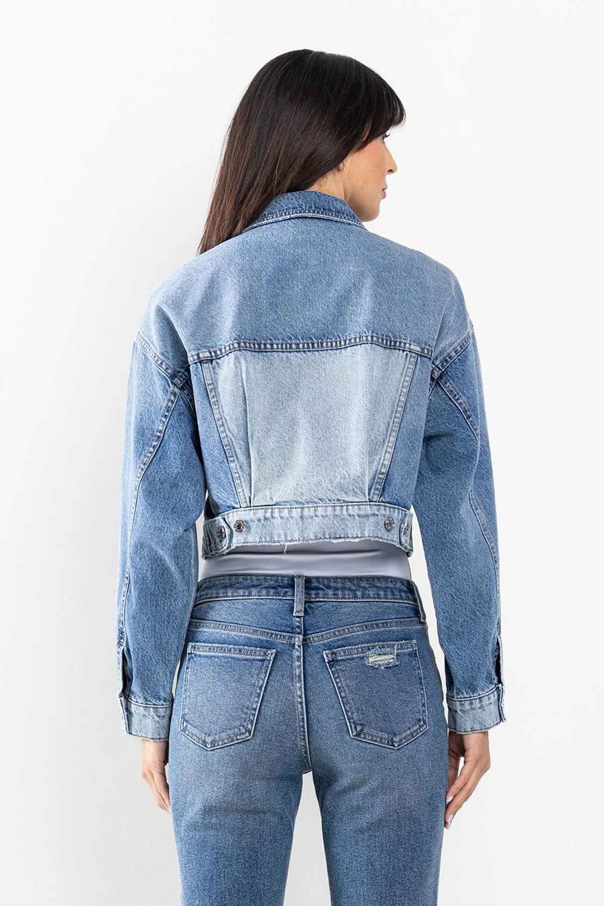 TWO TONE CROP DENIM JACKET / SP-J4268