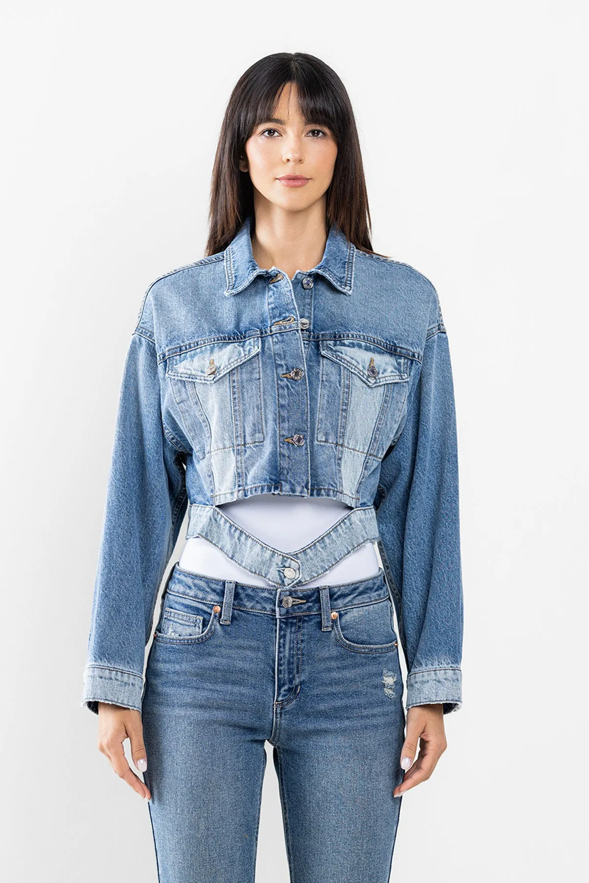 TWO TONE CROP DENIM JACKET / SP-J4268