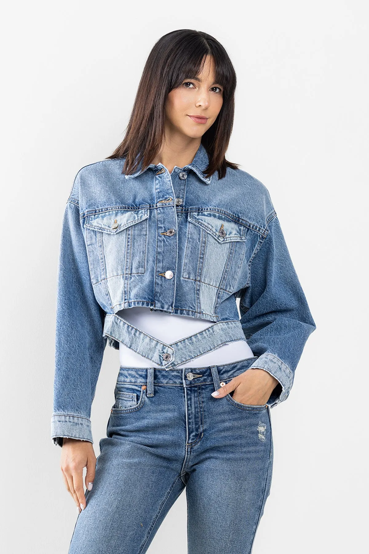 TWO TONE CROP DENIM JACKET / SP-J4268