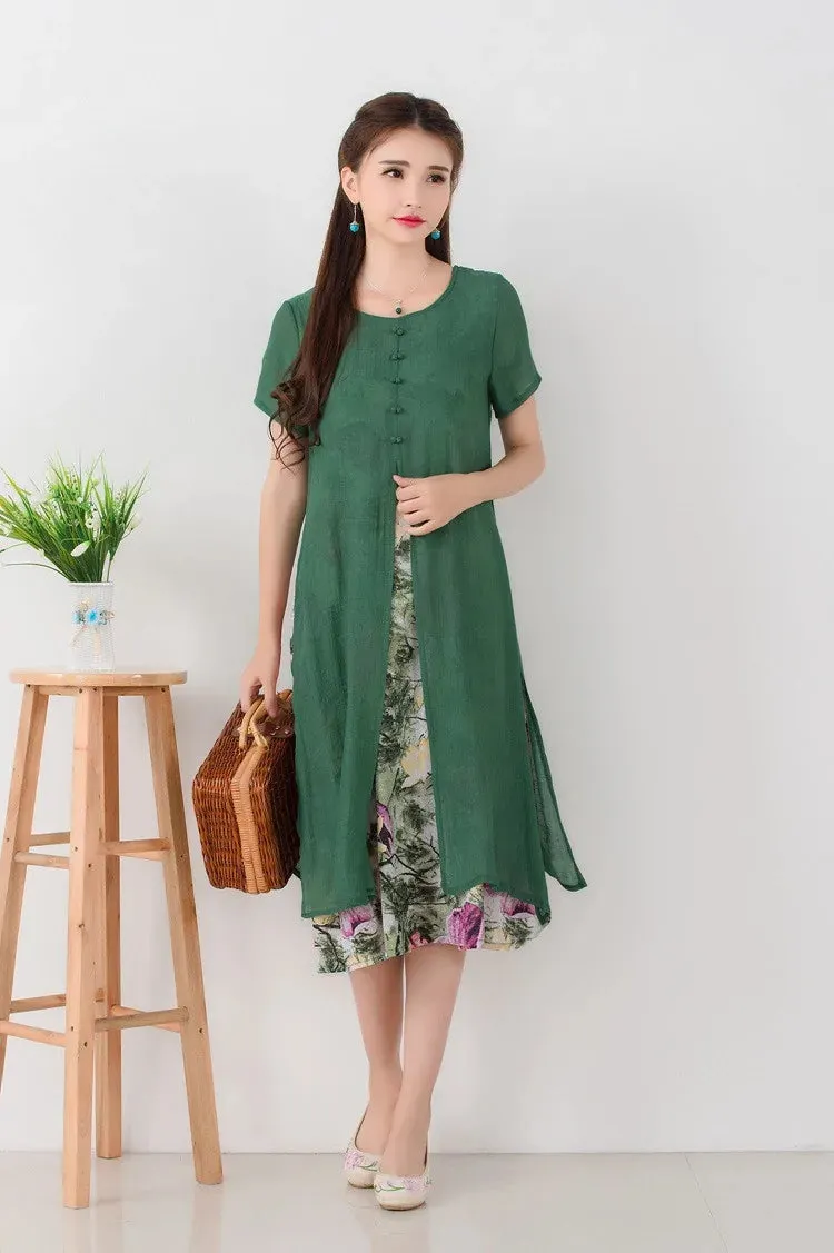 Vintage Floral Print Women Long Summer Dress