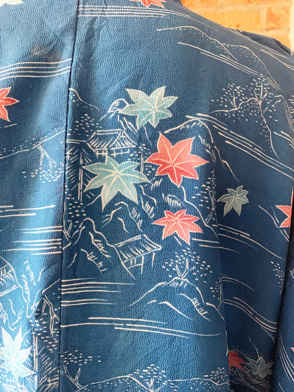 Vintage Haori/Kimono Blue leaves 1980s