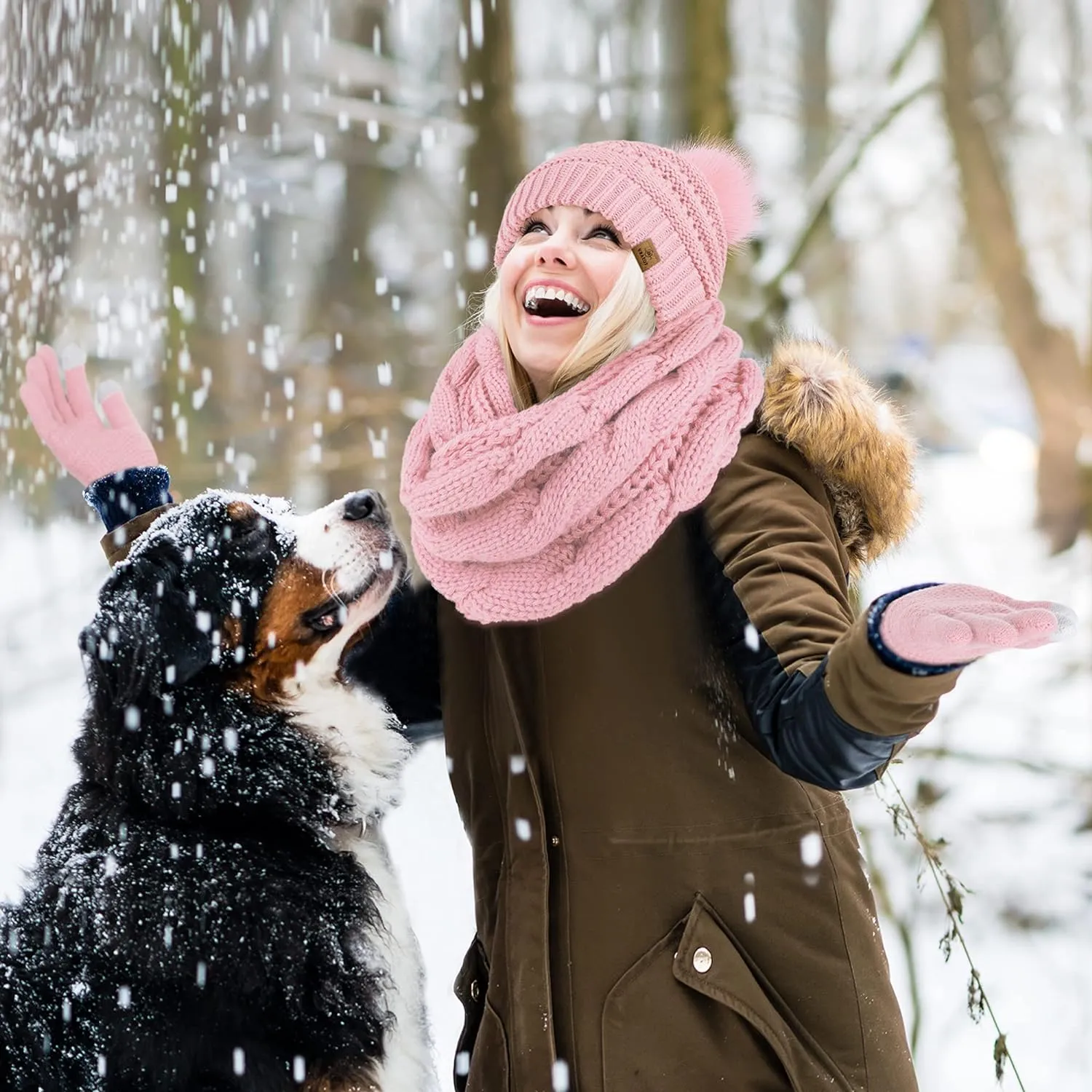 Winter Knit Purple Beanie Hat, Scarf, Ear Muff & Gloves Set