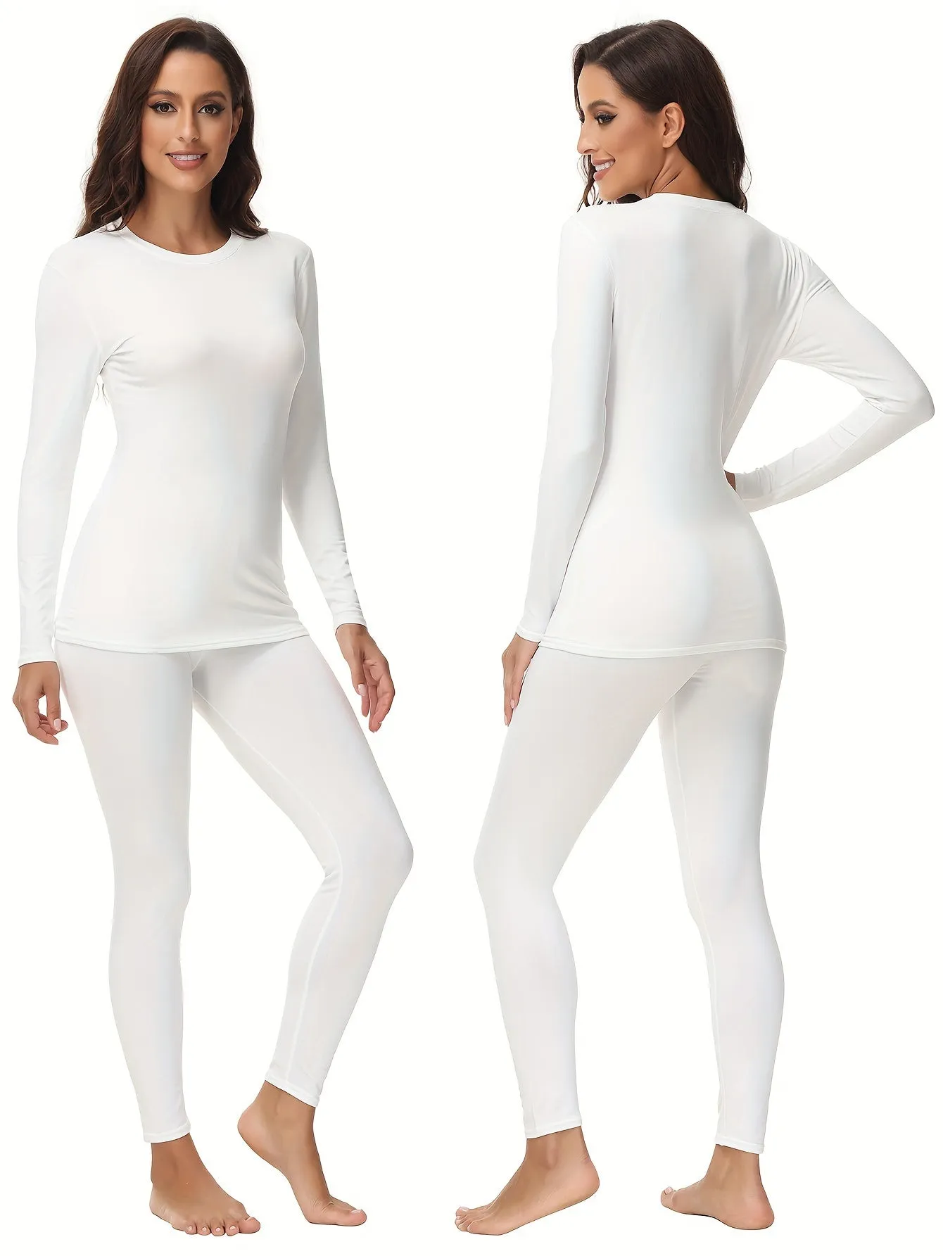 Winter-Ready Women's Thermal Set: Cozy Fleece-Lined, Stretchable, Easy-Care Top & Bottom - Non-Sheer & Stylish Long Johns