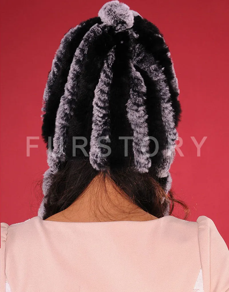 Women Beanies Real Rex Rabbit Fur Hat Ear Muffs Winter 13605