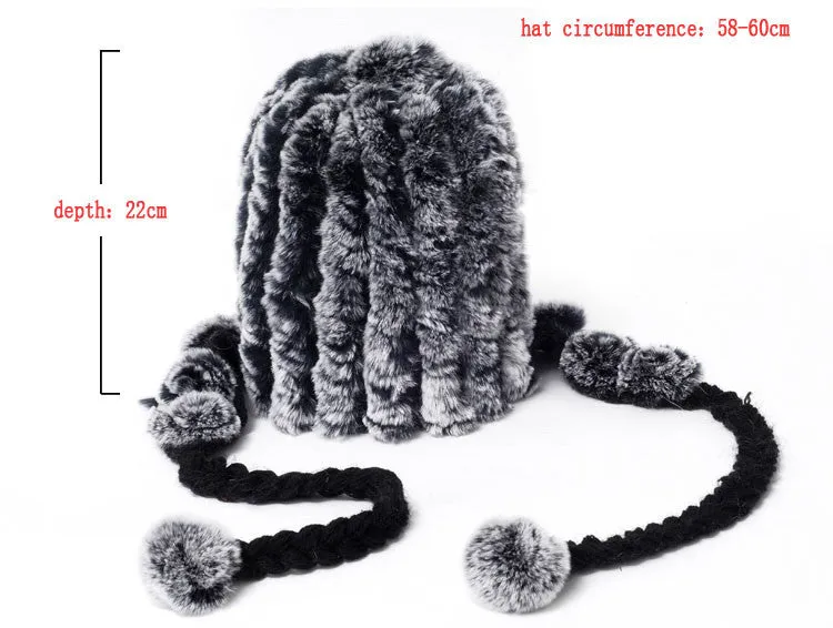 Women Beanies Real Rex Rabbit Fur Hat Ear Muffs Winter 13605