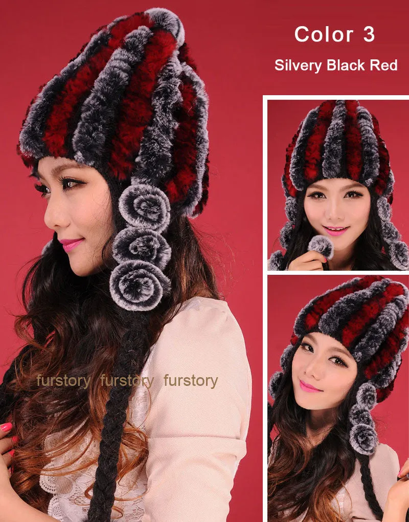 Women Beanies Real Rex Rabbit Fur Hat Ear Muffs Winter 13605