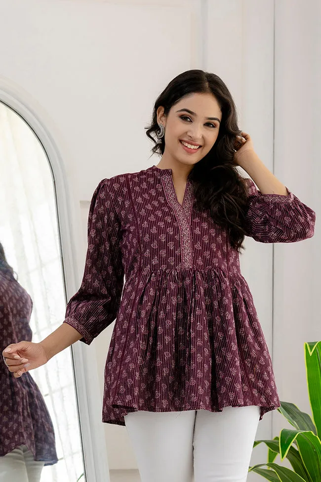 Women Purple Printed Peplum Tunic