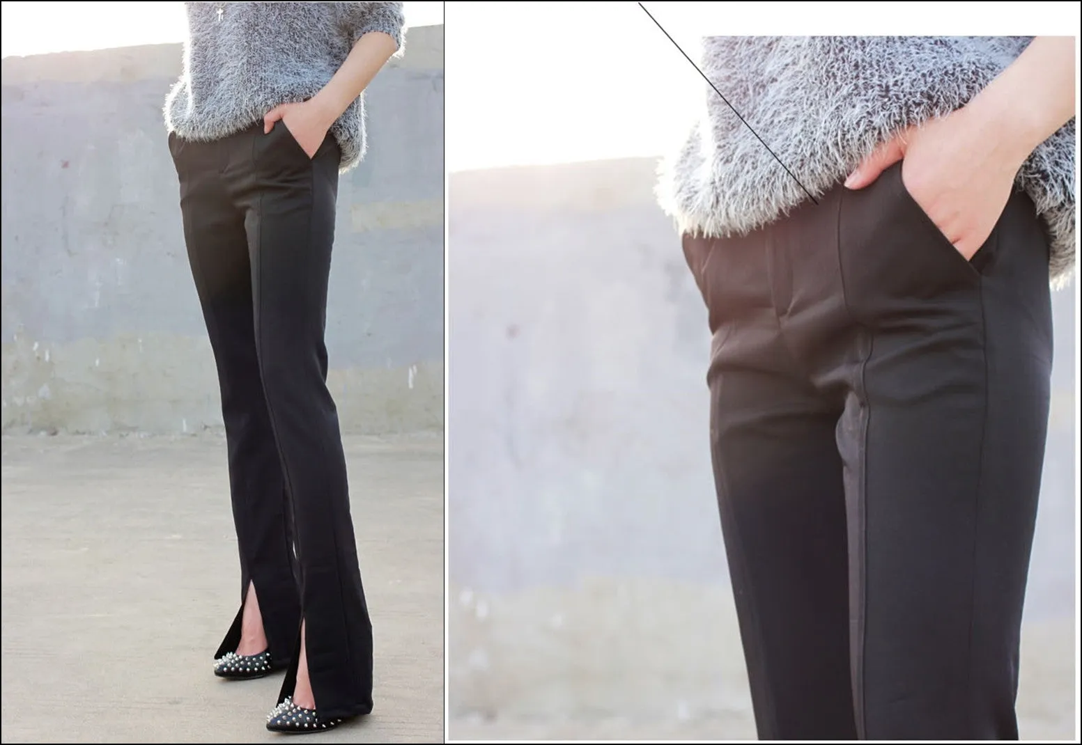 Women's Crepe Trouser Slim Fit Ankle Slit // pencil pants trousers