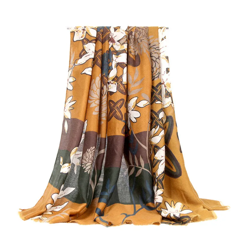 Womens Floral Print Scarf Winter Warm Pashmina Scarf Shawls