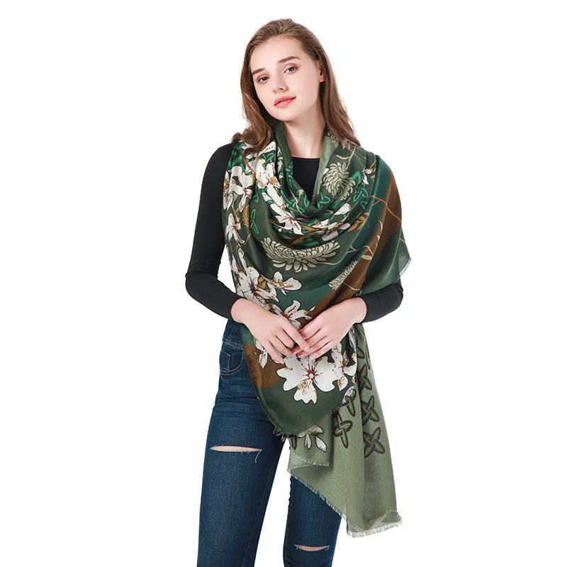 Womens Floral Print Scarf Winter Warm Pashmina Scarf Shawls