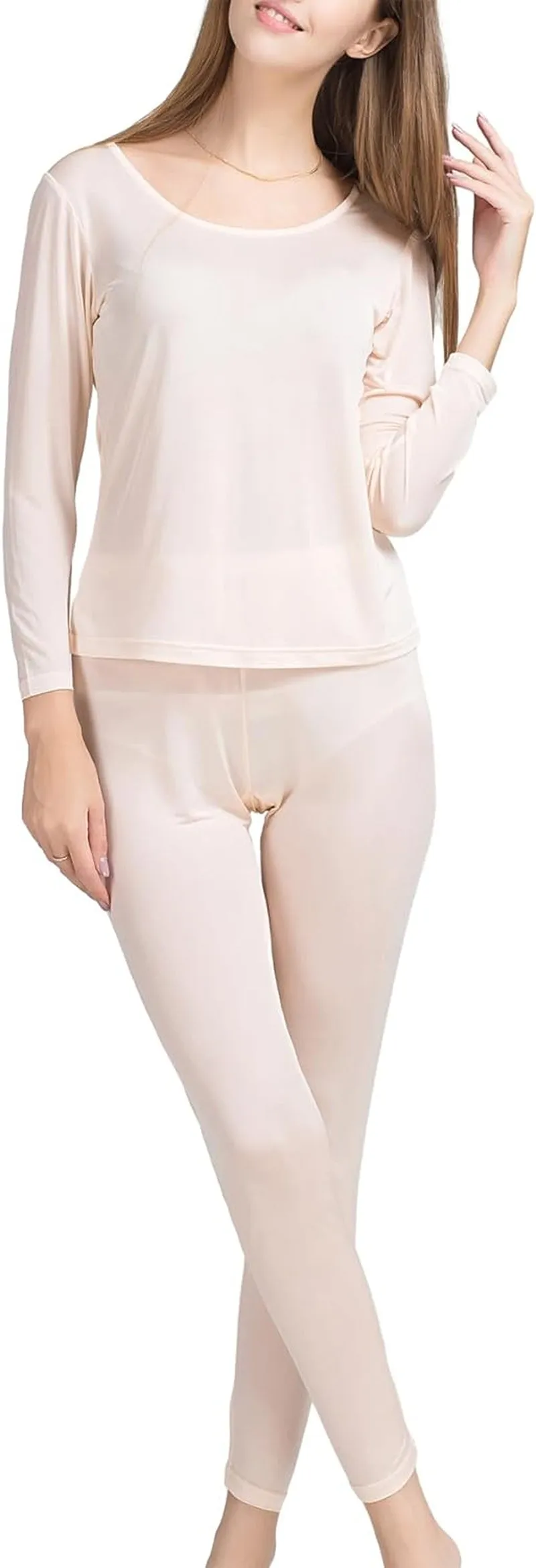 Women'S Silk Long Johns Mulberry Silk Long Underwear Silk Thermal Underwear Sets Winter Silk Base Layer