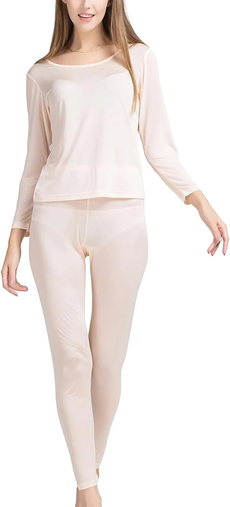 Women'S Silk Long Johns Mulberry Silk Long Underwear Silk Thermal Underwear Sets Winter Silk Base Layer