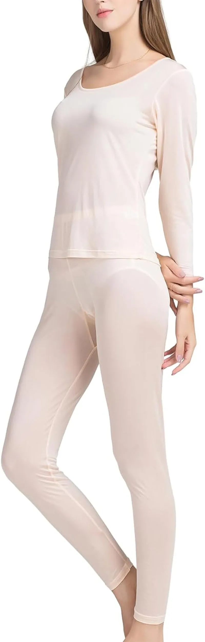 Women'S Silk Long Johns Mulberry Silk Long Underwear Silk Thermal Underwear Sets Winter Silk Base Layer