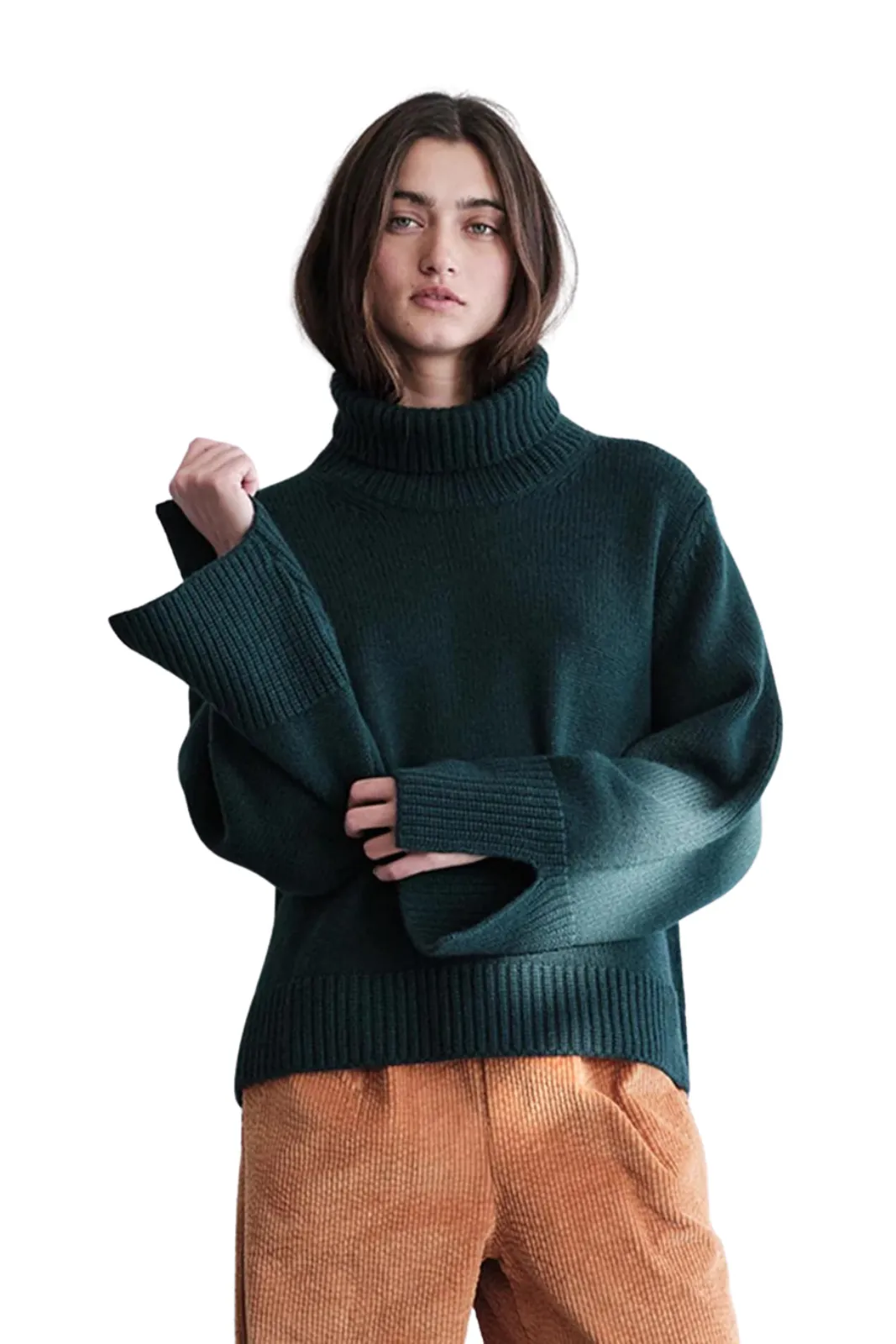 Wool/Cashmere Blend Turtleneck Sweater, Rainforest