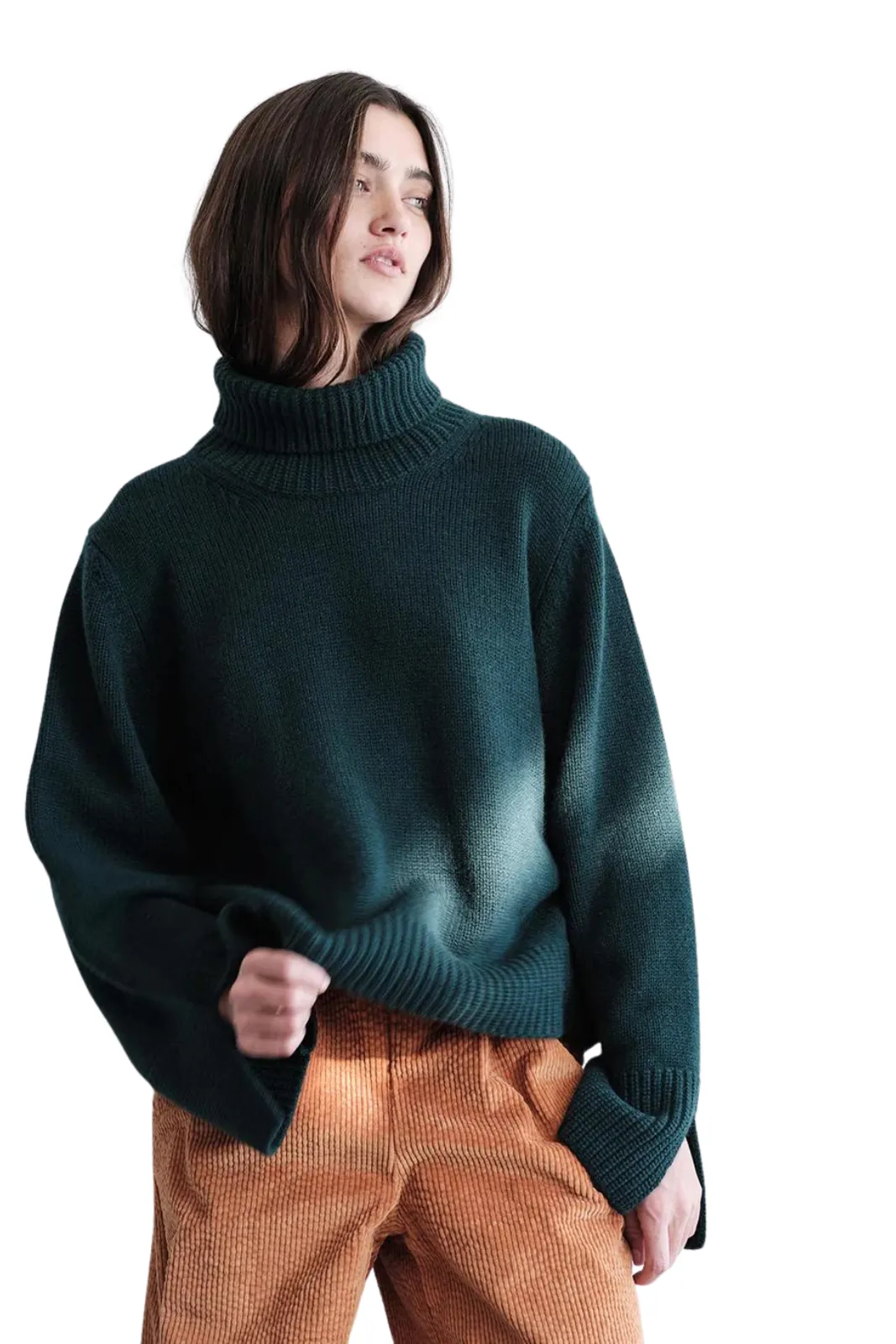 Wool/Cashmere Blend Turtleneck Sweater, Rainforest