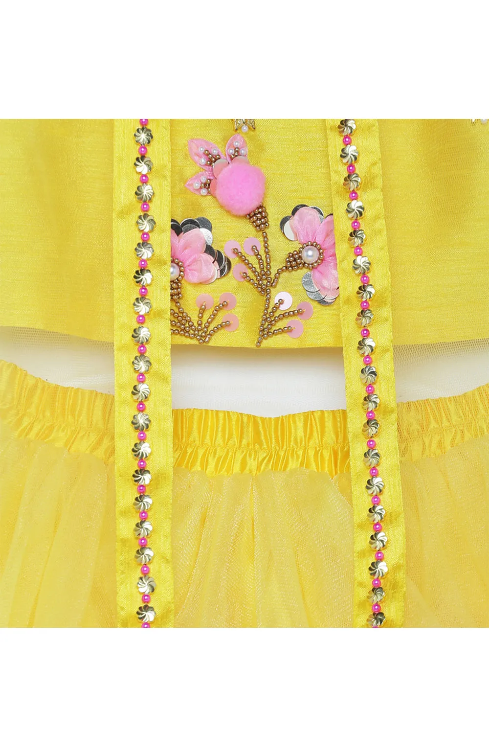 Yellow Flower Sequins Embroidered Top With Cape Lehenga Set