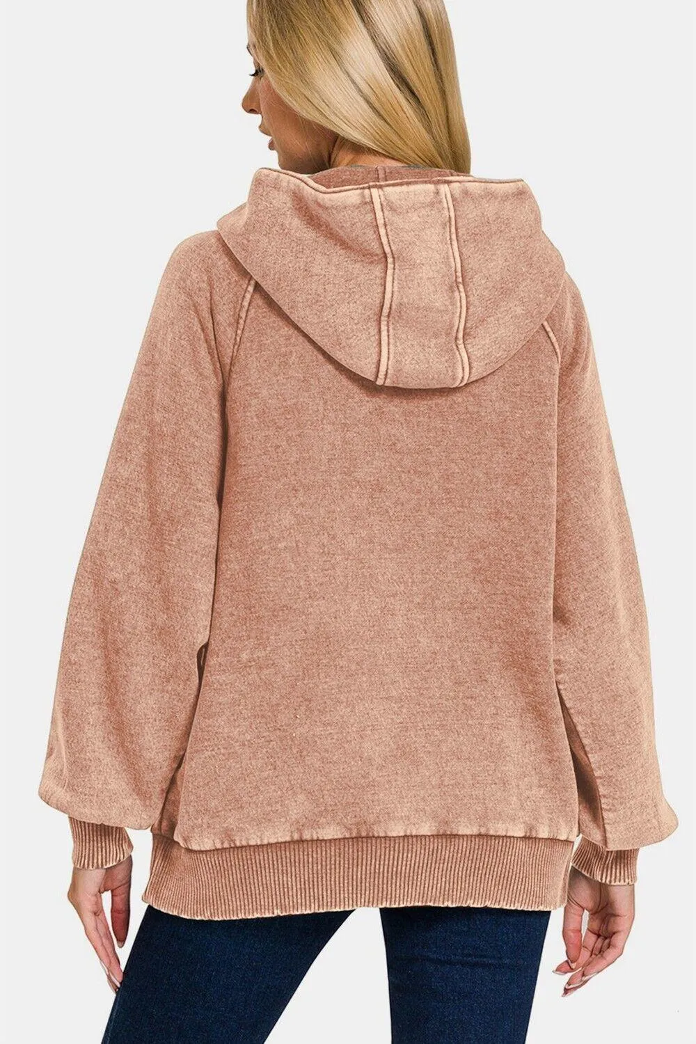 Zenana Hoodie Rusty Pink Kangaroo Pocketed Hooded Cotton Long Sleeve Sweatshirt